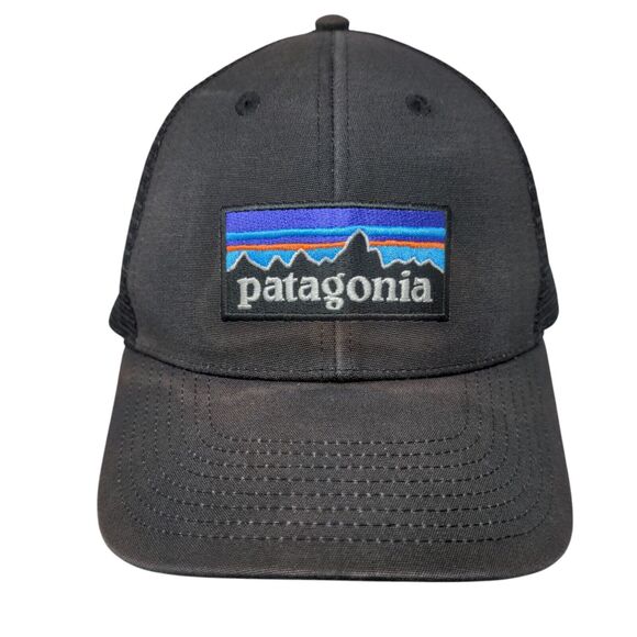 Patagonia P-6 Snapback Trucker Hat Black OSFA Mesh Back Solid Netplus - Picture 1 of 9